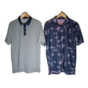 Lot of 2 Adidas Golf Polos Striped & Camo Print Large